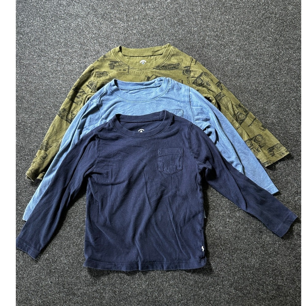 Baby Gap Boys 3 Pack Long Sleeve T-Shirts Navy Blue Olive Green Construction 4Y